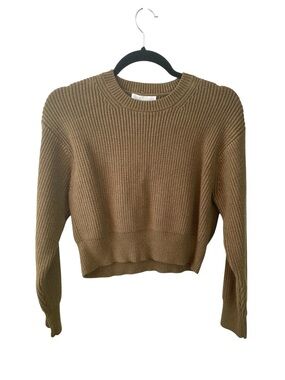 LINE AND DOT Olive Green Ribbed Crewneck Sweater Small